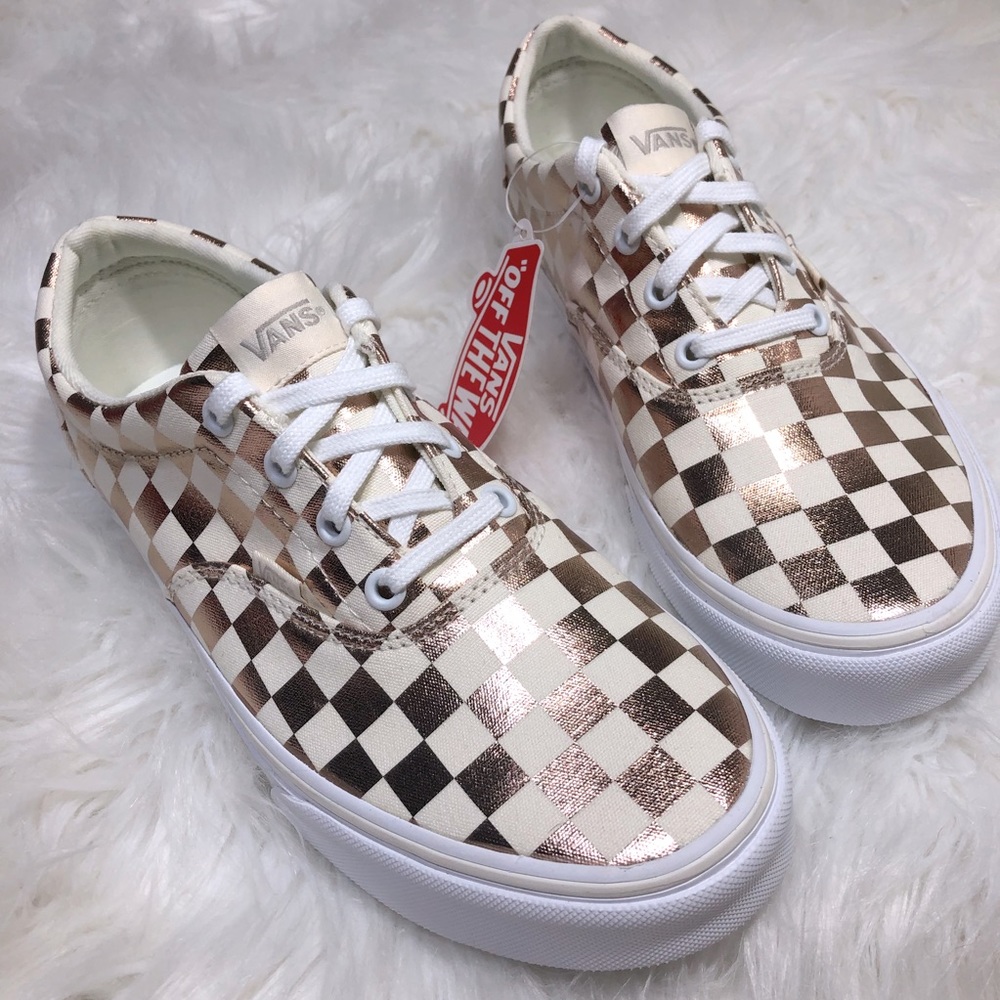 💗RARE!!! NWT Rose Gold Vans Cream Checkerboard Authentic Lace-Up W 9